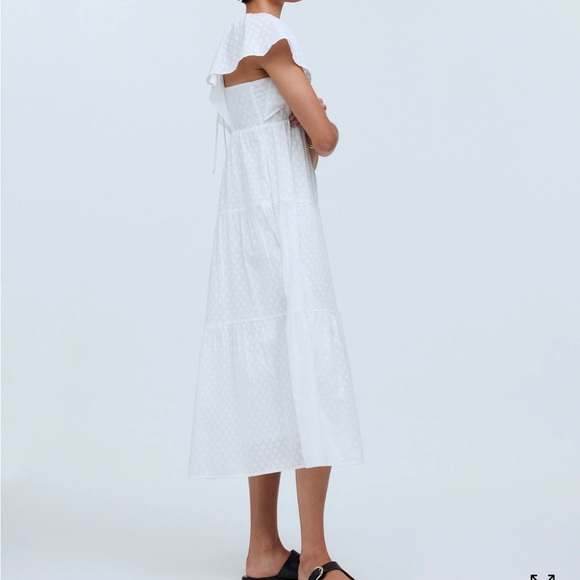 NWT Madewell Tie-Back Flutter-Sleeve Tiered Midi Dress in Soft White - Size S - Picture 2 of 11